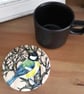 Wooden Coaster Handpainted with a Great Tit bird amongst the branches.   - Image 2