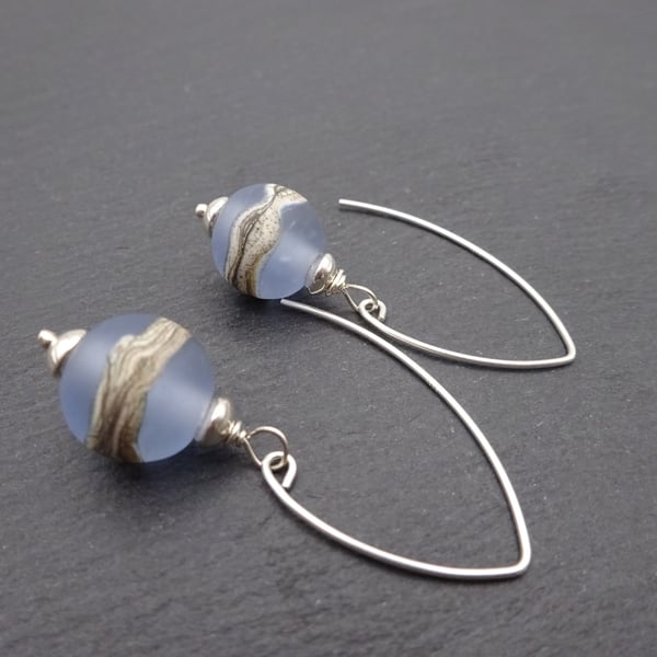 blue lampwork glass earrings, sterling silver
