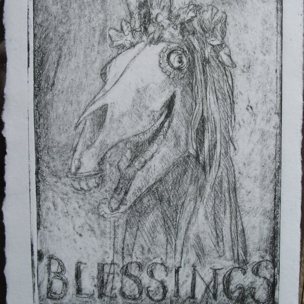 Mari Lwyd original drypoint etching 