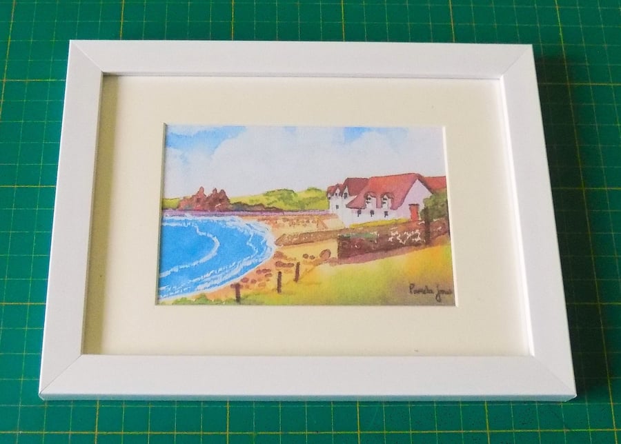 Port Eynon Bay, Gower, Wales, Watercolour Print, in 7 x 5'' White Frame