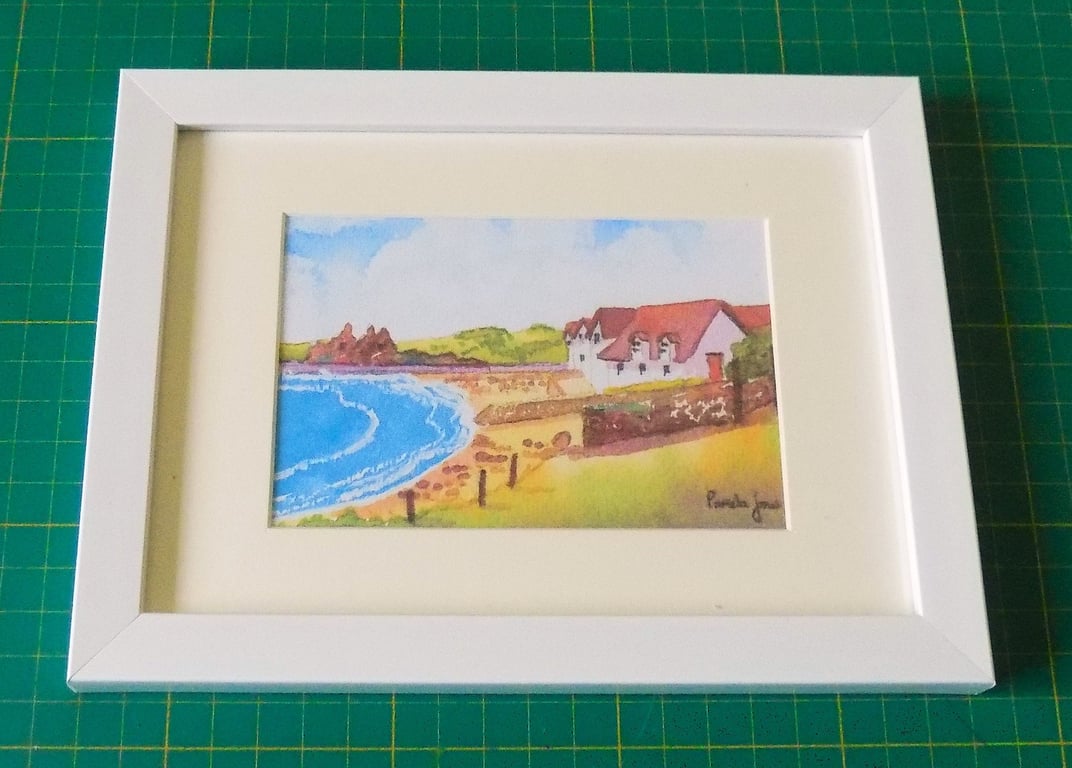 Port Eynon Bay, Gower, Wales, Watercolour Print, in 7 x 5'' White Frame