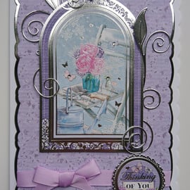 Thinking of You Card Vintage Flowers Watering Can Gardening Sympathy Birthday