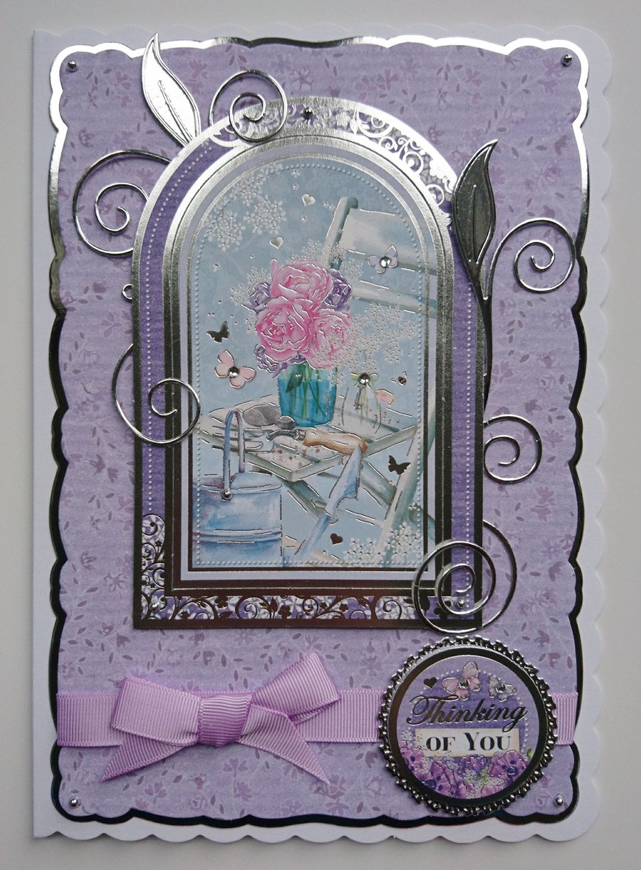 Thinking of You Card Vintage Flowers Watering Can Gardening Sympathy Birthday
