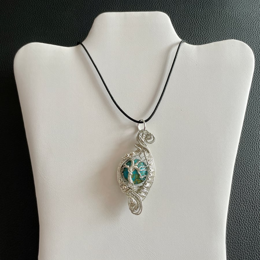 Turquoise Wire Wrapped Tree Of Life Pendant