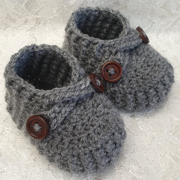 Grey booties crochet baby shoes handmade baby footwear baby slippers