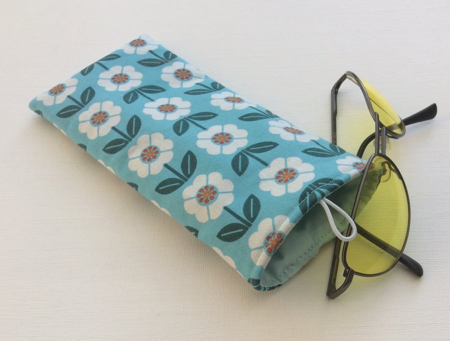 Glasses case, sunglasses soft case, stylised flowers