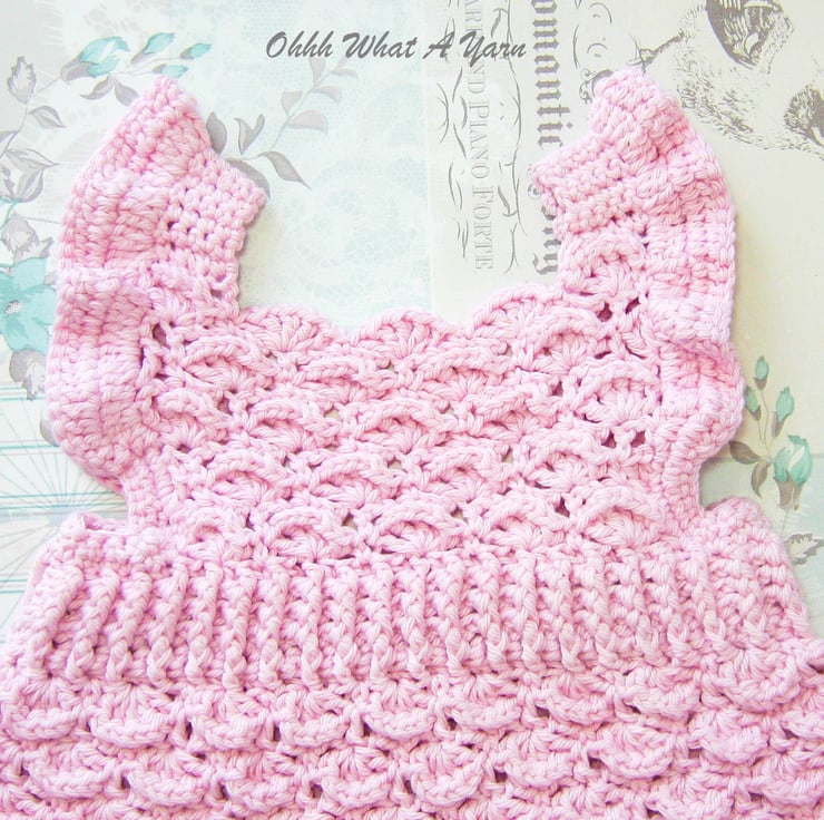 Pink cotton frilly baby pinafore dress. Crochet... - Folksy