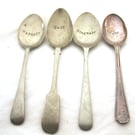 Teaspoon herb labels, parsley sage rosemary thyme, upcycled handstamped