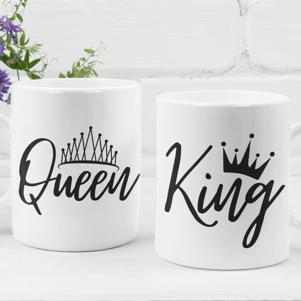 Queen And King Set Of Two Mugs Couple Gift His and Her Mugs Anniversary Present 