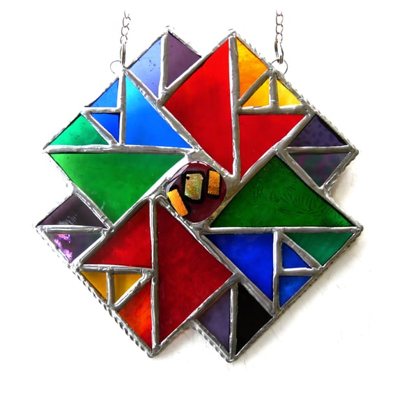Patchwork Rainbow Quilt Stained Glass Suncatcher Handmade 