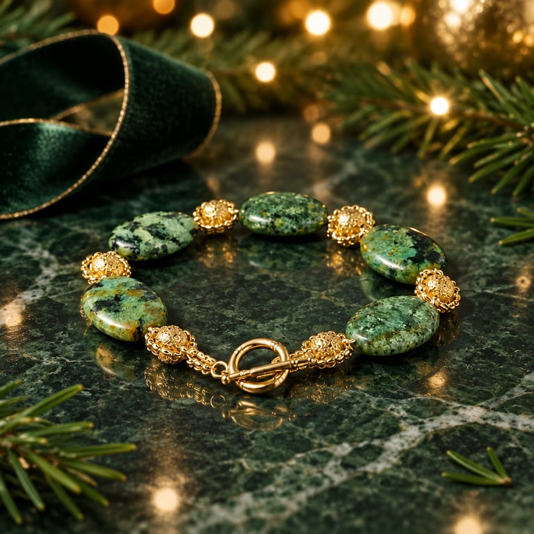 African Turquoise Jasper Bracelet Toggle Clasp