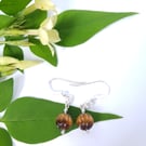Fluted Tigers Eye Simple Drop Earrings Sterling Silver Autumnal Earrings
