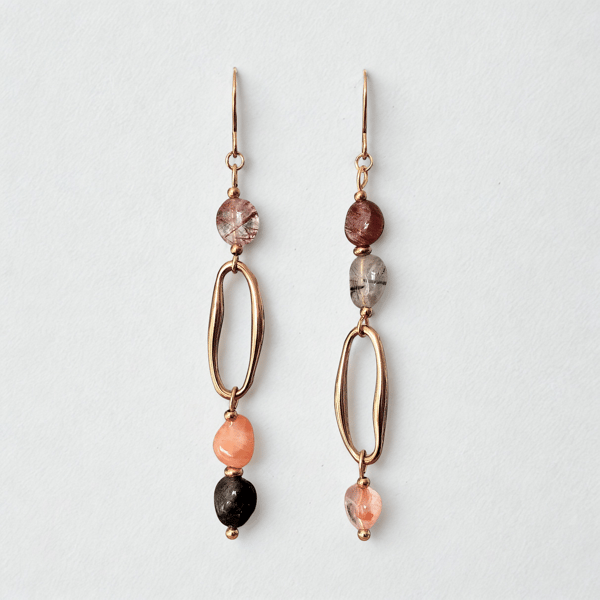 Earrings Rutilated Quartz Bead Stone Drop Gold Stainless Steel Hypoallergenic