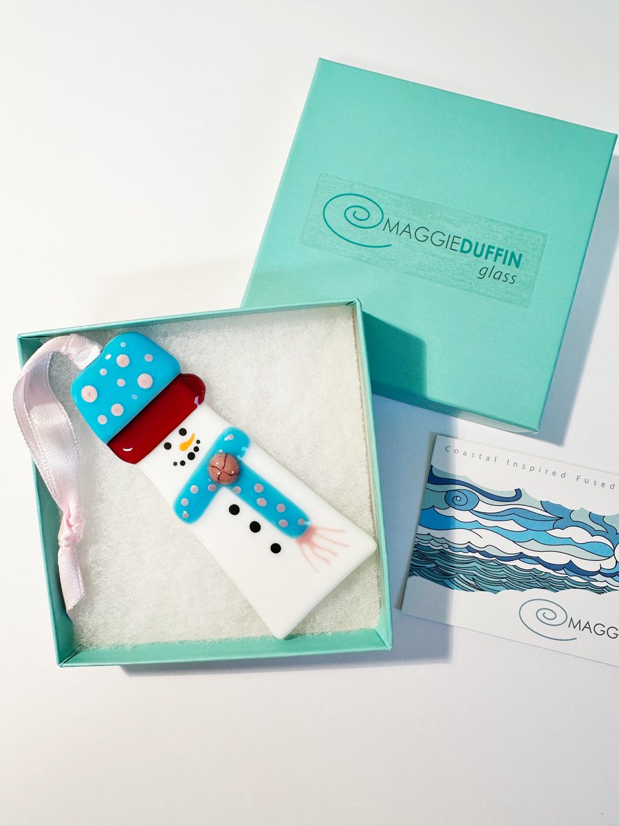 Snowman Tree Decoration-Blue-Fused Glass