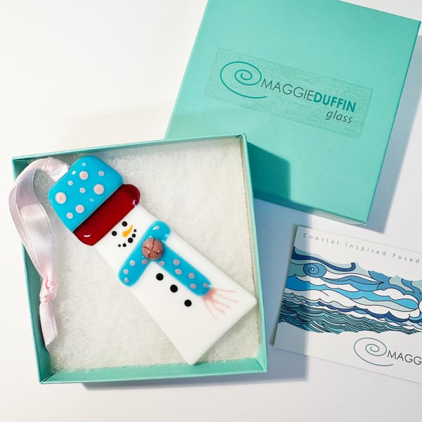 Snowman Tree Decoration-Blue-Fused Glass