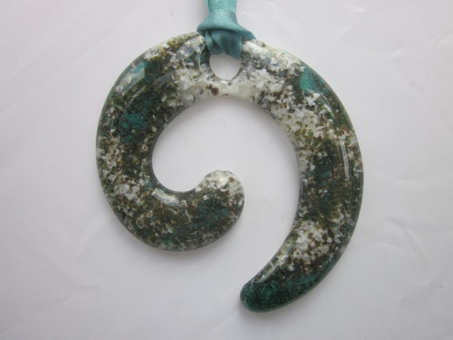 Handmade cast glass pendant - Marbled autumn swirl