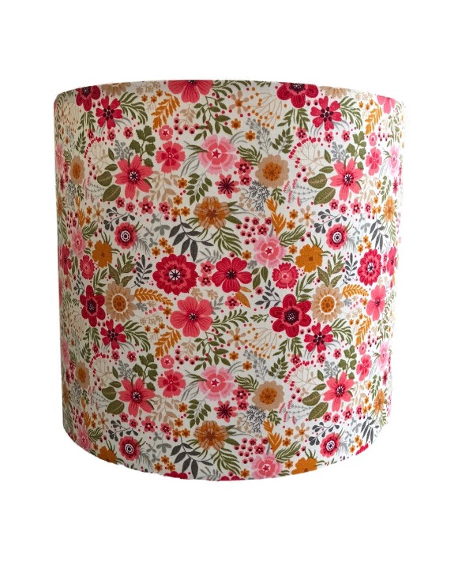 Handmade Floral Cotton Fabric Lampshades Drum Shape Spring Flowers