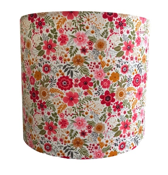 Handmade Floral Cotton Fabric Lampshades Drum Shape Spring Flowers