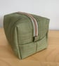 Sage Green Quilted Fabric Box Shape Makeup Bag - Image 3