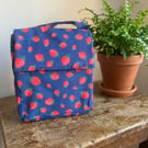 Strawberry on Navy Handmade Insulated Lunch bag 