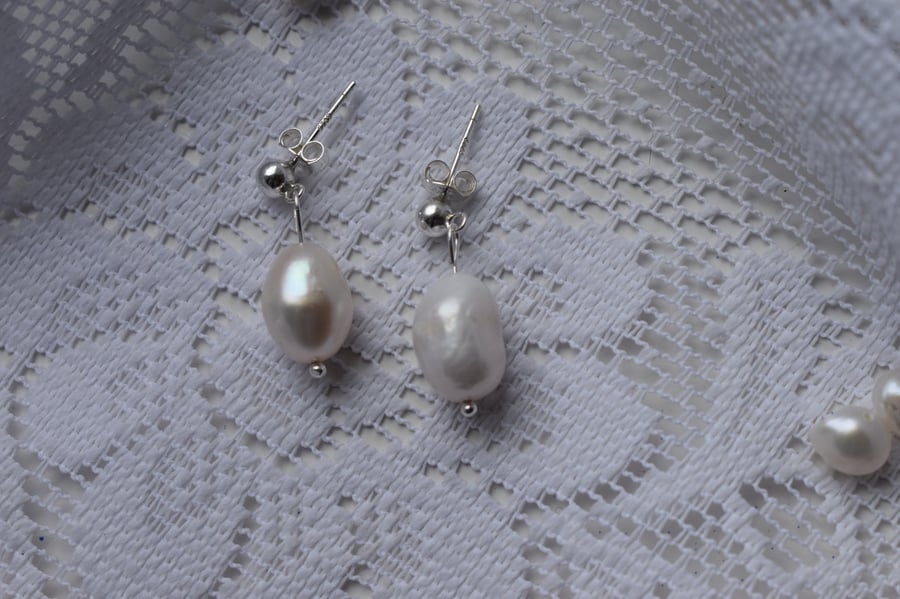 Sterling Silver Pearl Dangle Earrings