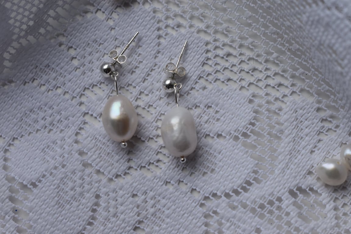 Sterling Silver Pearl Dangle Earrings