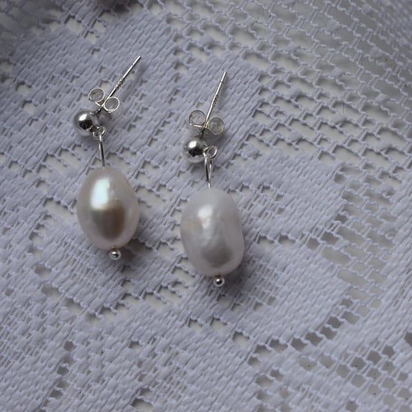 Sterling Silver Pearl Dangle Earrings