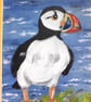 Puffin small original painting in yellow cardboard mount.   - Image 4