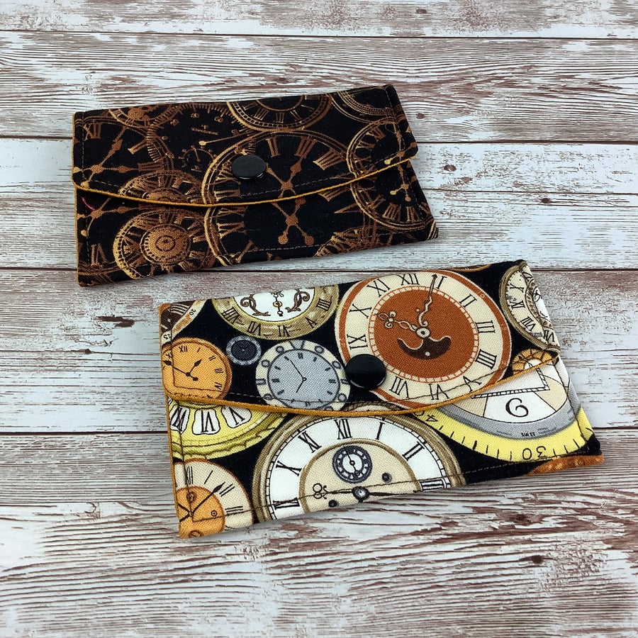 Clocks Steampunk Business Card Case, Travel pass holder wallet, Fabric purse