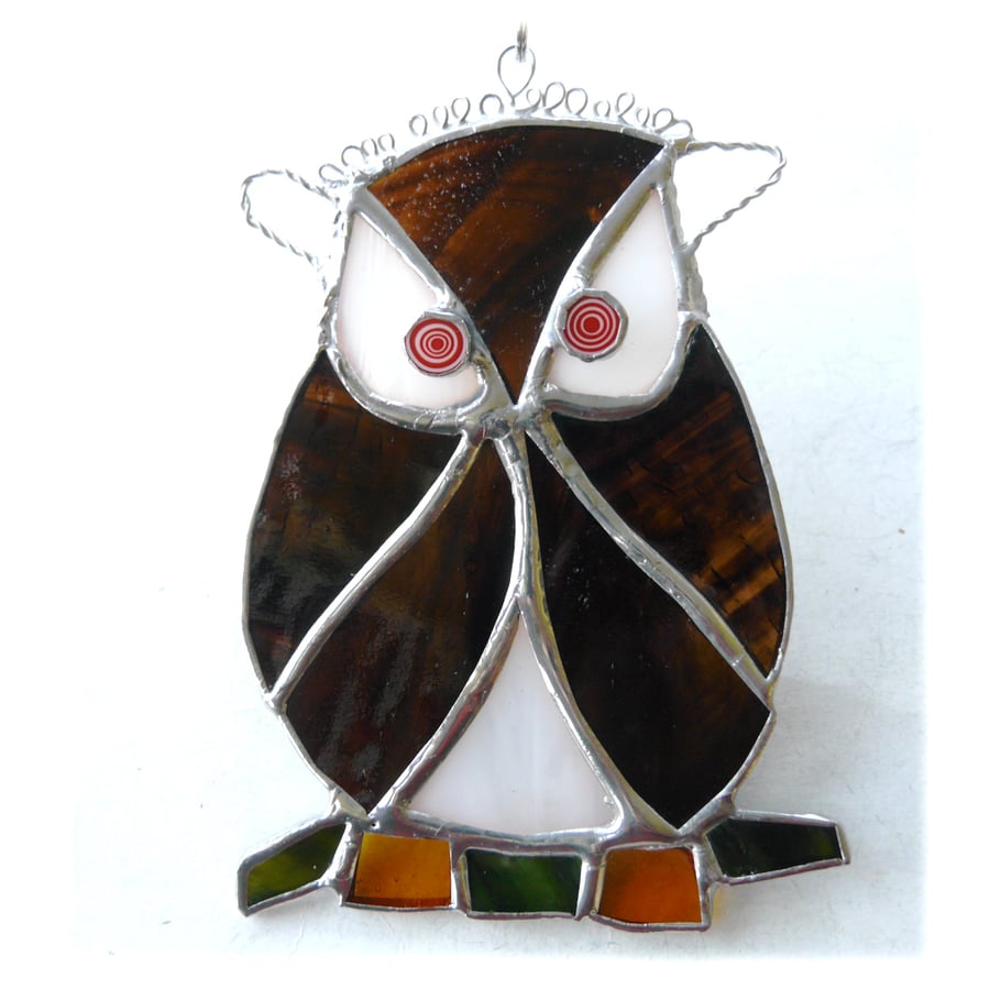 SOLD 240310  Owl Suncatcher Stained Glass Handmade Bird 037