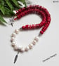Designer Red Bamboo Eco Coral & Baroque Freshwater Culture Pearl Necklace  - Image 4