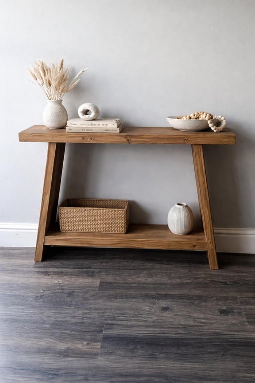 Handmade Rustic Wooden Hallway Cabinet: Angled Bookshelf Console Table Unit Home