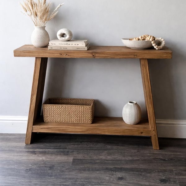 Handmade Rustic Wooden Hallway Cabinet: Angled Bookshelf Console Table Unit Home