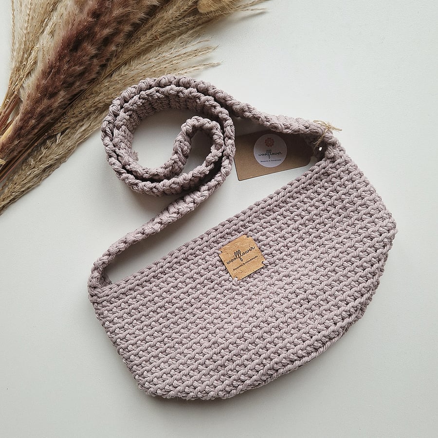 Grey Crochet Cross Body Bag