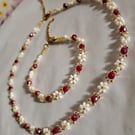 Ruby Blossom Necklace & Bracelet Set – Handcrafted Floral Beaded Jewellery