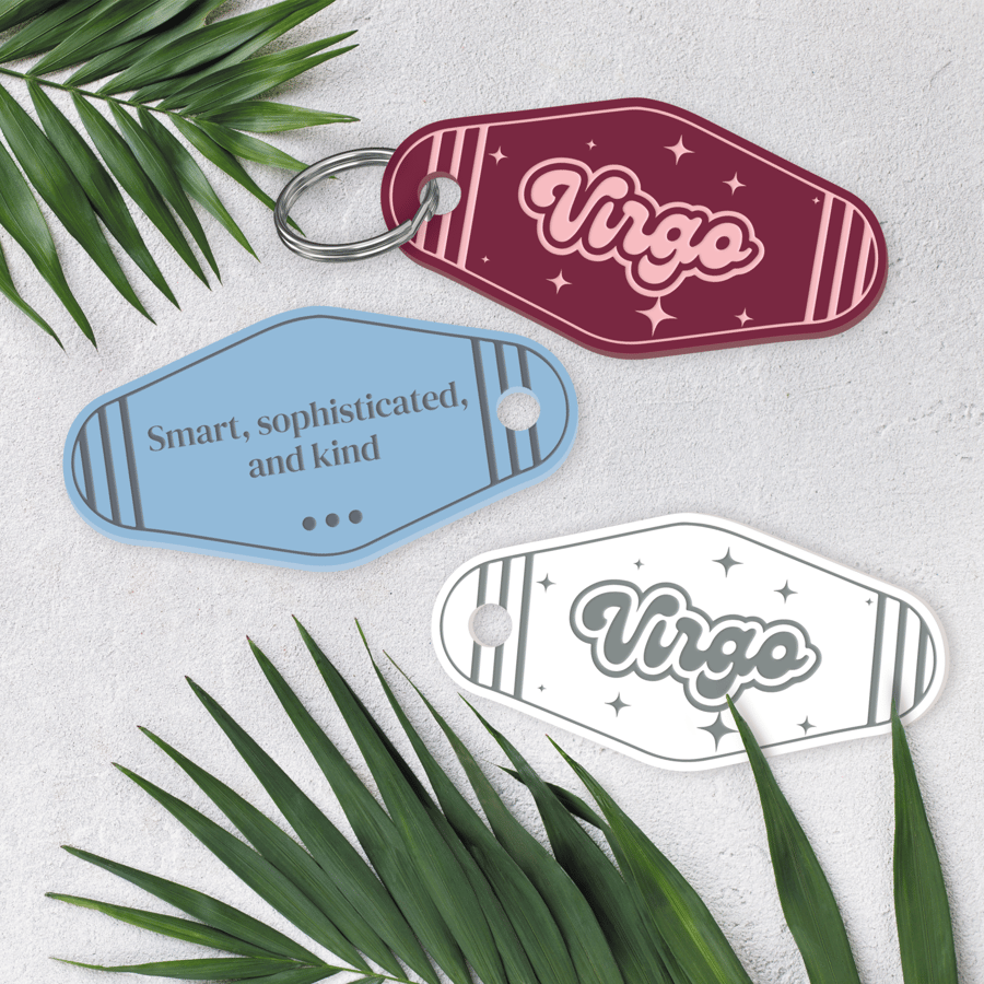 Retro Star Sign - Virgo Keyring: Motel-Style Zodiac Keychain Birthday Gift