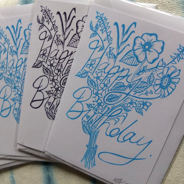 Wild Flowers Floral Lino Print Birthday Card