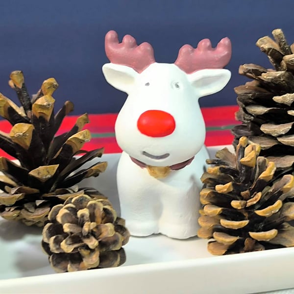 Christmas reindeer Figurine,hand-painted concrete deer statue, festive tabletop