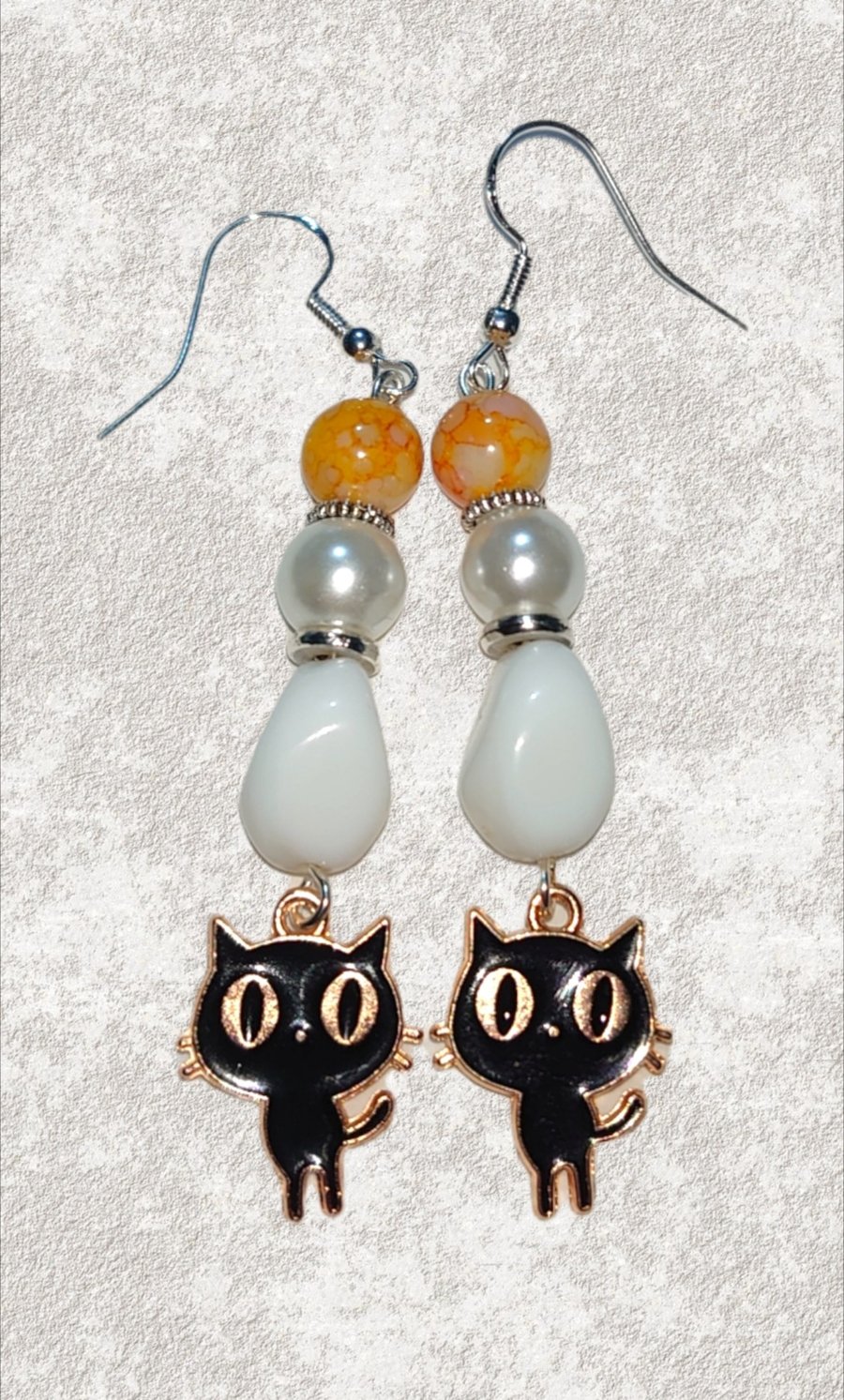 Enamel and glass bead cat earrings 