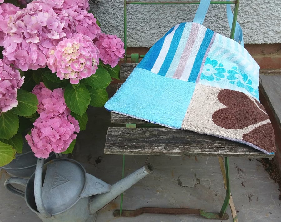 Vintage towel tote bag (blue 4 square)