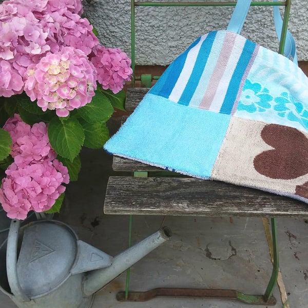 Vintage towel tote bag (blue 4 square)