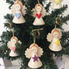 Teeny little ceramic angel Christmas decoration red heart design pottery angel