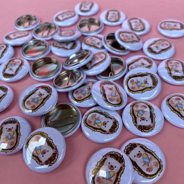 Hedgehog ice cream badge. 25mm badge hedgehog pin.
