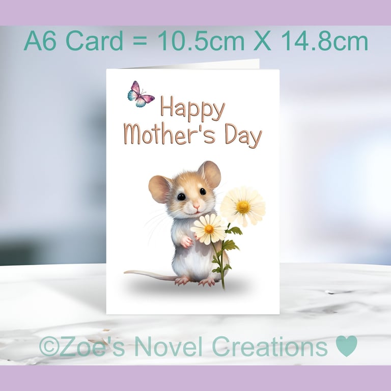 Cute Mouse Mother's Day Card A6 size 10.5cm X 14.8cm 