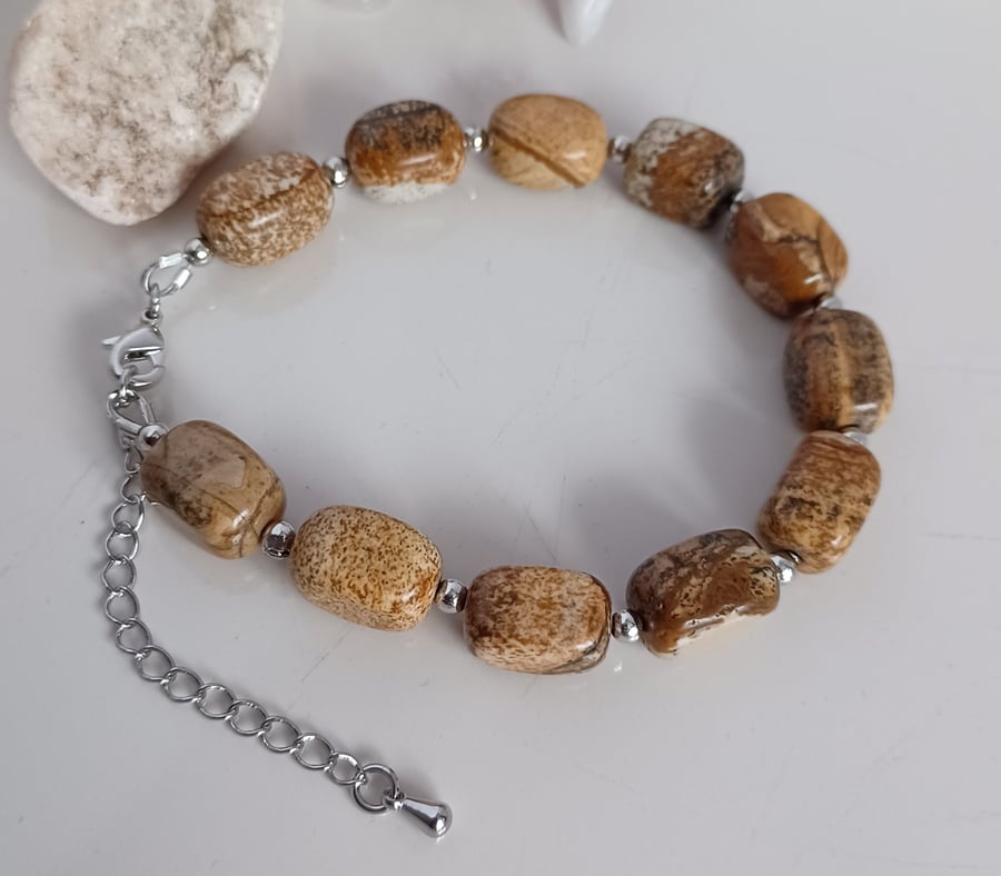 Natural Jasper Beaded Bracelet, Natural Gemstone Jewellery for Women 