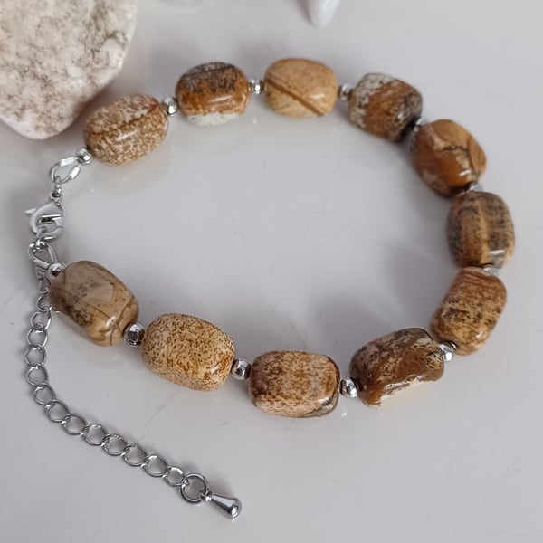 Natural Jasper Beaded Bracelet, Natural Gemstone Jewellery for Women 