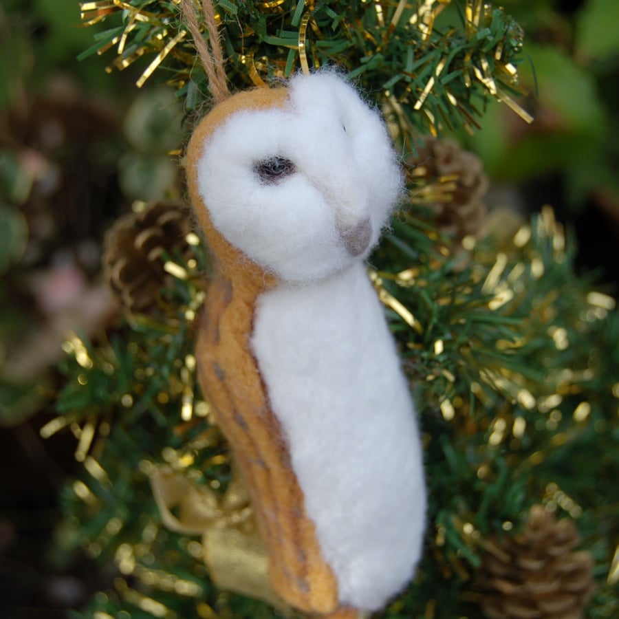 Xmas Bauble - Needle felt Barn Owl - Christmas tree bauble
