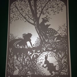 Alice in wonderland, unframed paper cut picture - art - present - birthday