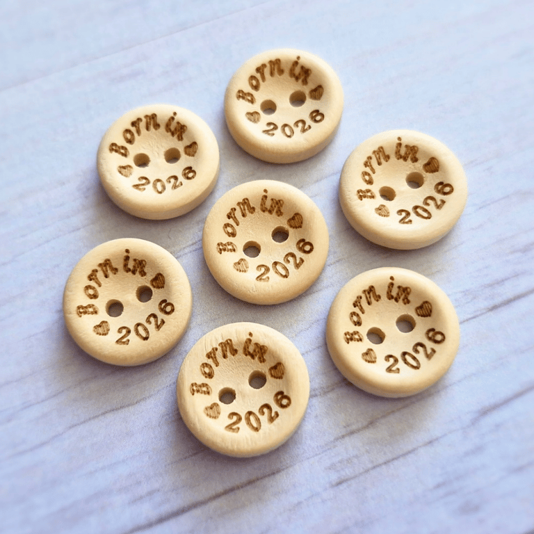 10 x Born In 2026 Wooden Buttons 15mm 
