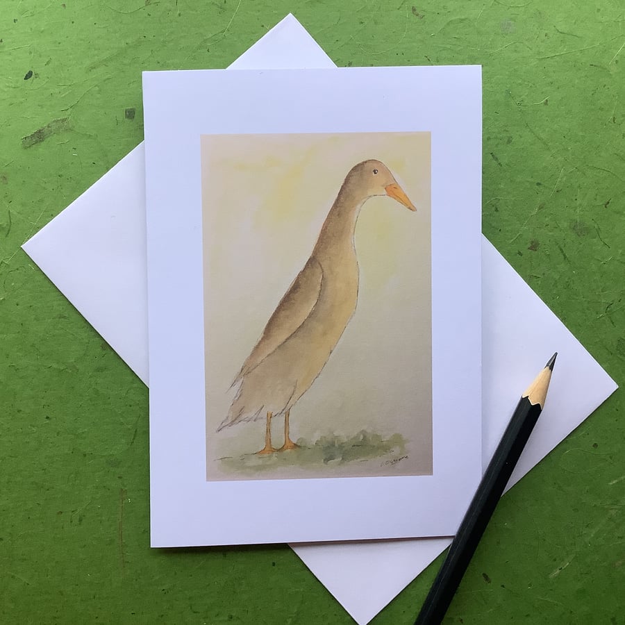 Brown runner duck - greetings card. Blank inside.